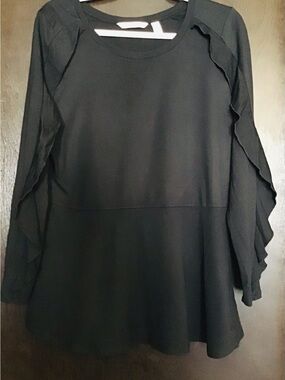 Isaac Mizrahi Black Peplum Top with Ruffle Sleeve Detail